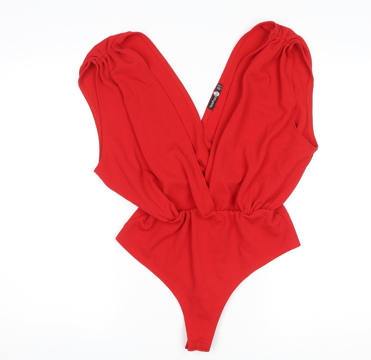 Boohoo Womens Red Polyester Bodysuit One-Piece Size 16 Snap