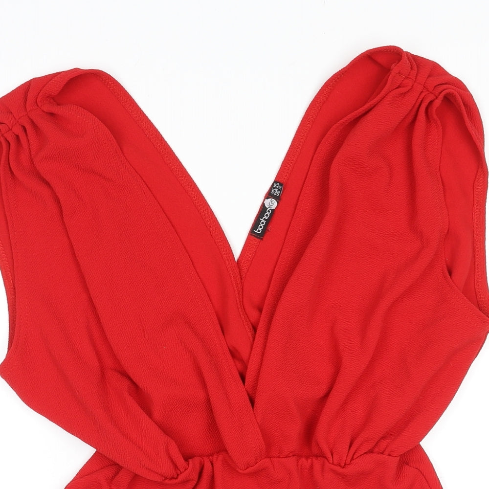 Boohoo Womens Red Polyester Bodysuit One-Piece Size 16 Snap