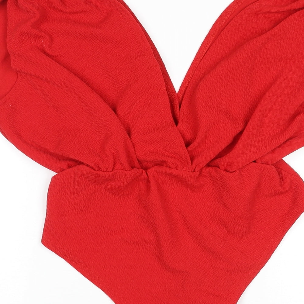 Boohoo Womens Red Polyester Bodysuit One-Piece Size 16 Snap