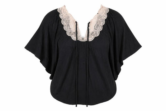 Front view of Topshop women’s black viscose basic blouse, size UK 14, v-neck