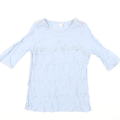 Monsoon Womens Blue Viscose Basic T-Shirt Size 14 Round Neck
