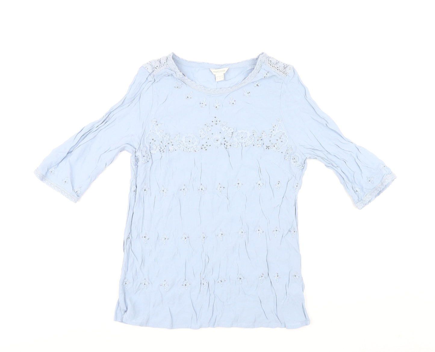 Monsoon Womens Blue Viscose Basic T-Shirt Size 14 Round Neck