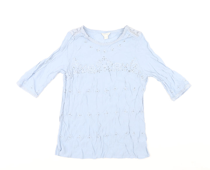 Monsoon Womens Blue Viscose Basic T-Shirt Size 14 Round Neck