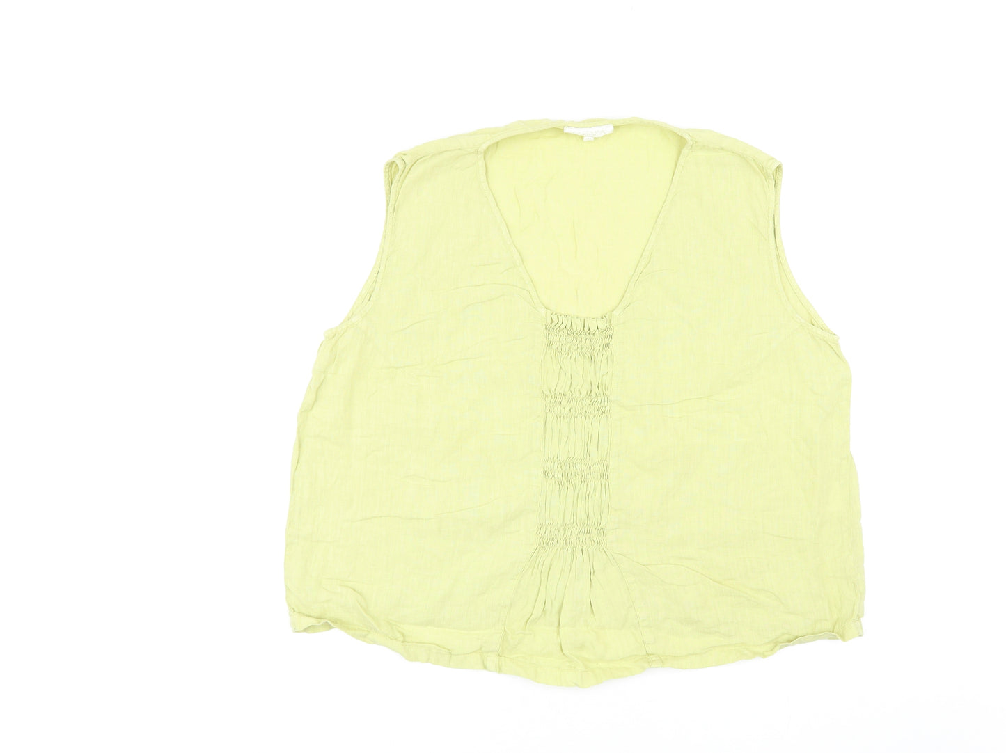 Sahara Womens Green Linen Cropped Blouse Size L Scoop Neck