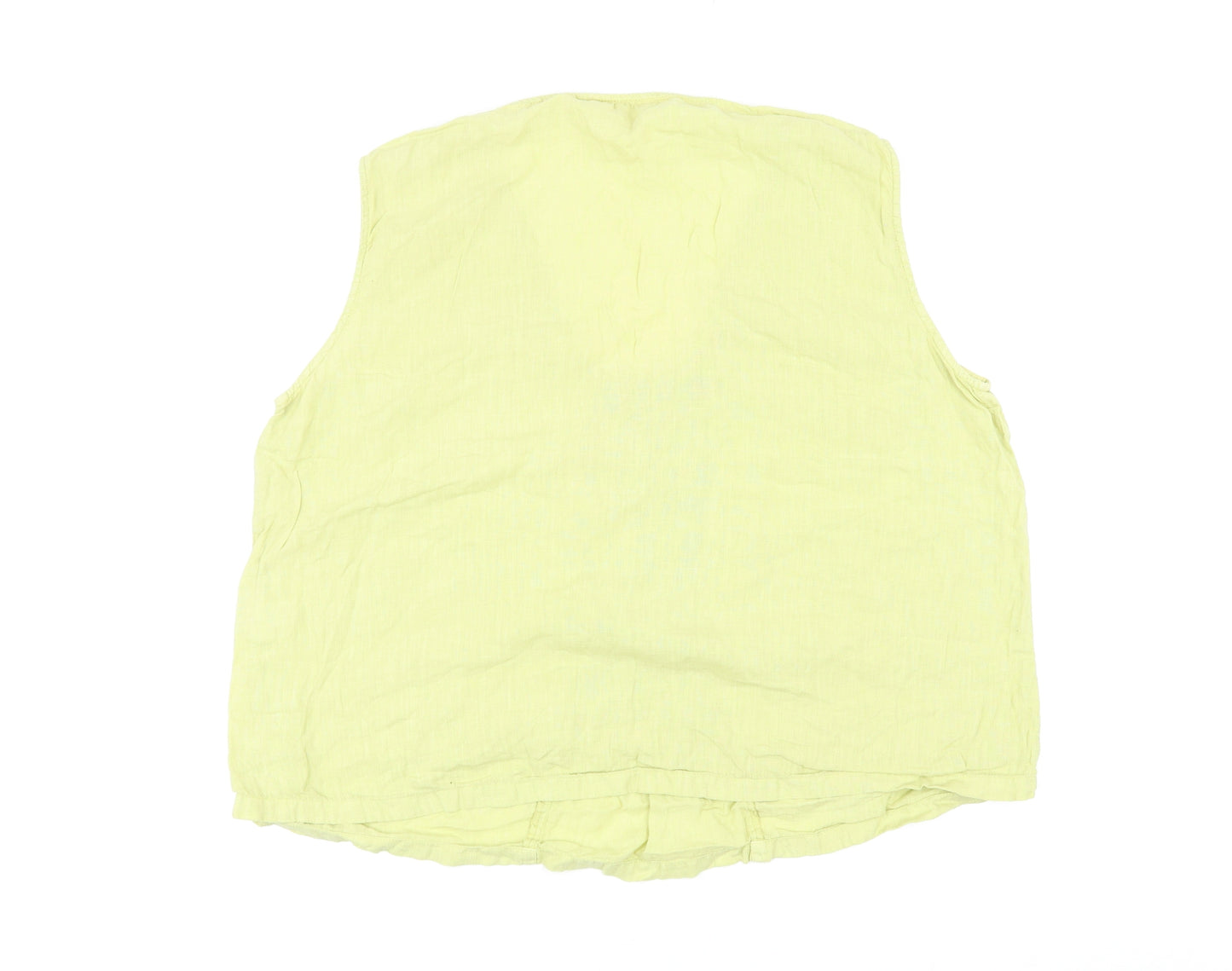 Sahara Womens Green Linen Cropped Blouse Size L Scoop Neck