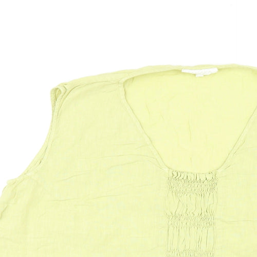 Sahara Womens Green Linen Cropped Blouse Size L Scoop Neck