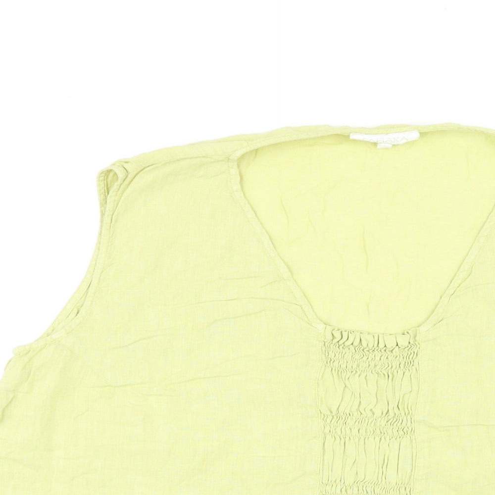 Sahara Womens Green Linen Cropped Blouse Size L Scoop Neck