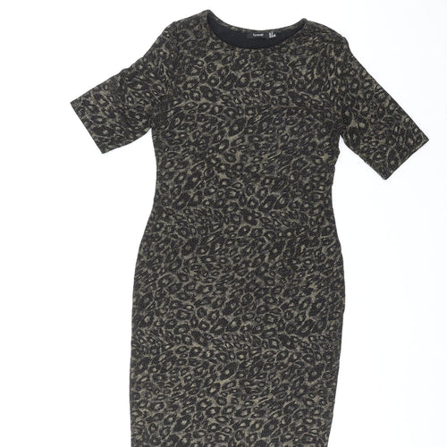 Forever Womens Gold Animal Print Polyester Shift Size 8 Round Neck Pullover - Leopard Pattern