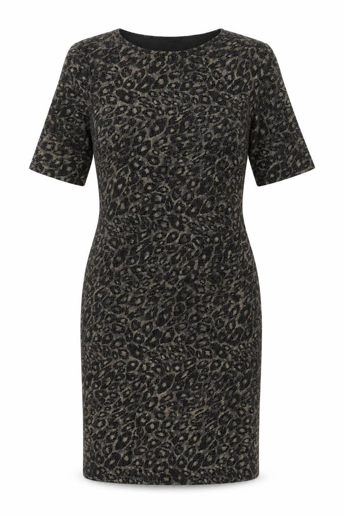Forever Womens Gold Animal Print Polyester Shift Size 8 Round Neck Pullover - Leopard Pattern