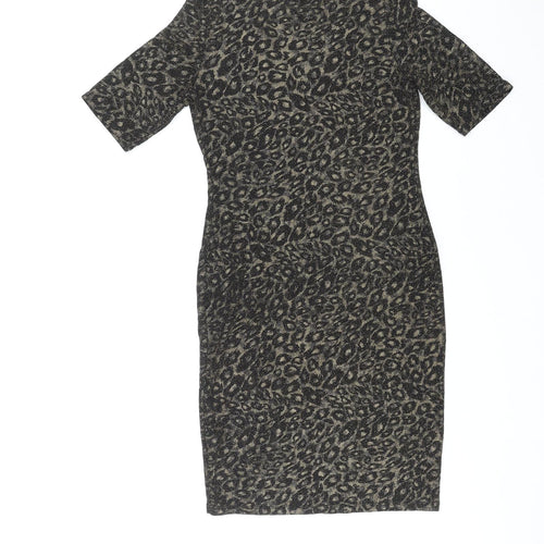 Forever Womens Gold Animal Print Polyester Shift Size 8 Round Neck Pullover - Leopard Pattern