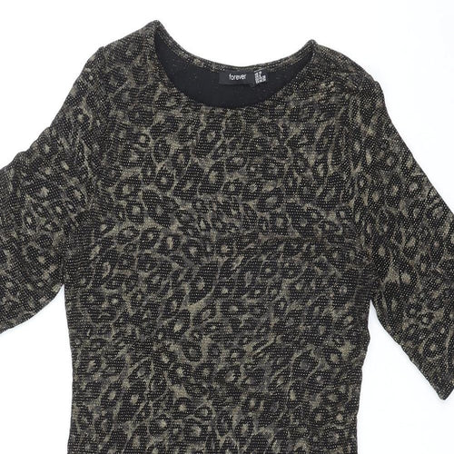 Forever Womens Gold Animal Print Polyester Shift Size 8 Round Neck Pullover - Leopard Pattern