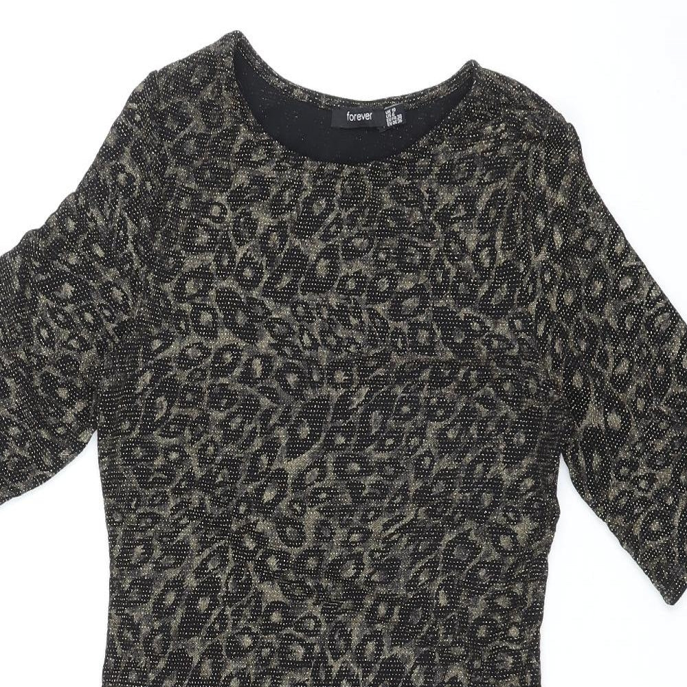 Forever Womens Gold Animal Print Polyester Shift Size 8 Round Neck Pullover - Leopard Pattern