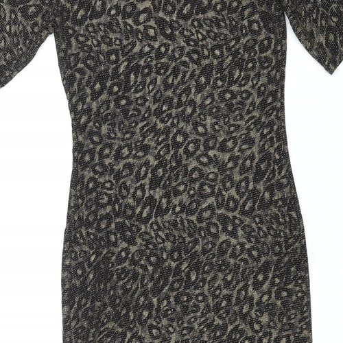 Forever Womens Gold Animal Print Polyester Shift Size 8 Round Neck Pullover - Leopard Pattern