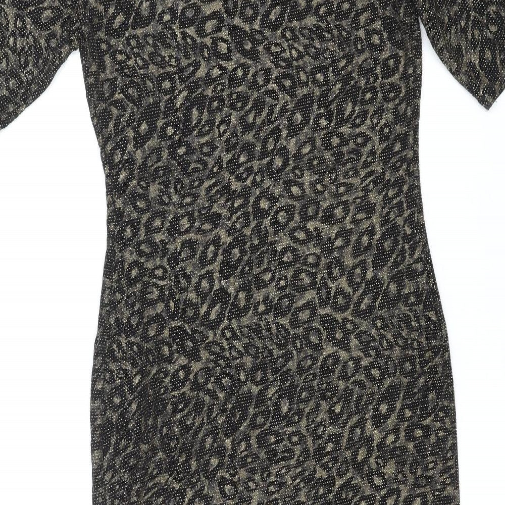 Forever Womens Gold Animal Print Polyester Shift Size 8 Round Neck Pullover - Leopard Pattern