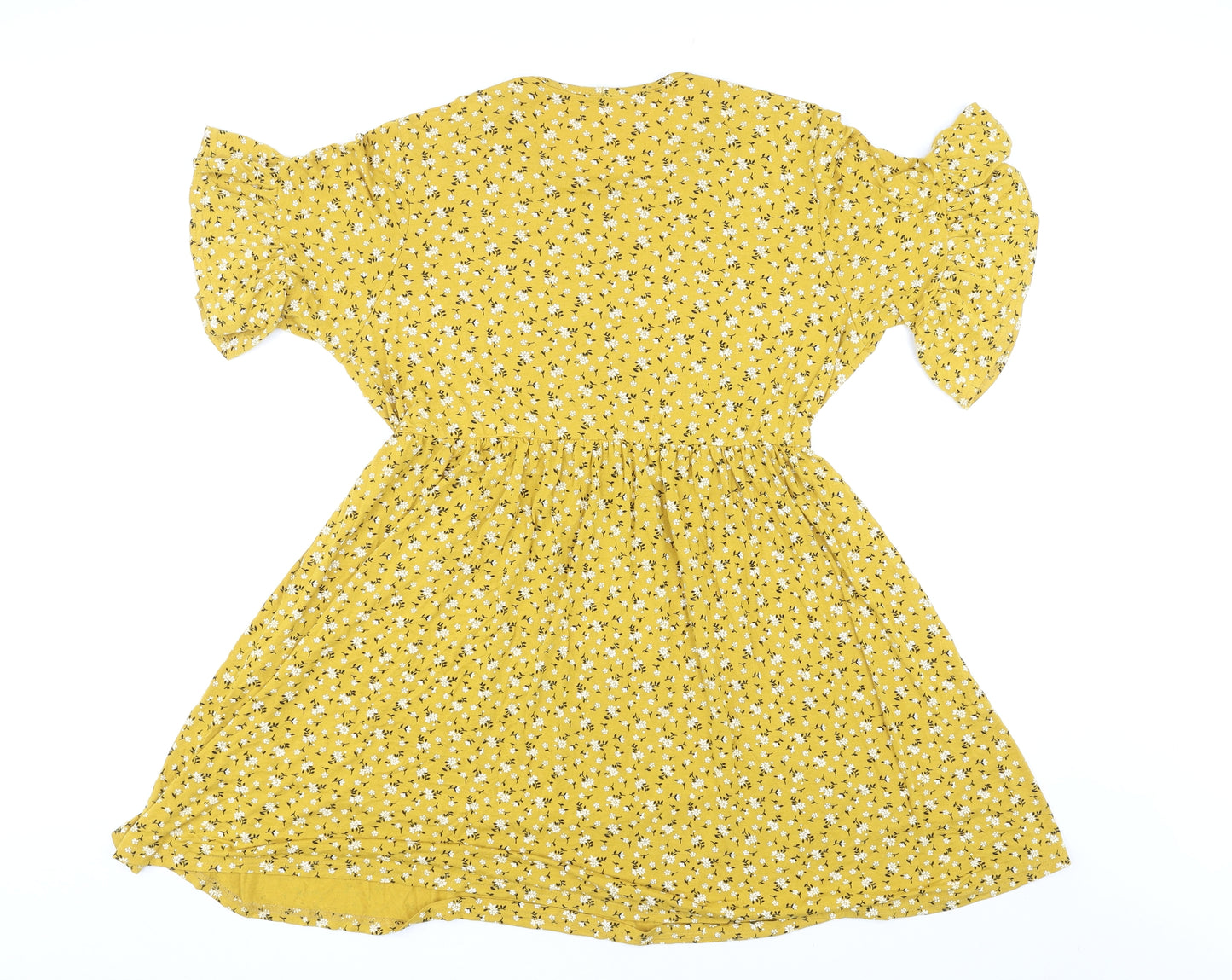 Boohoo Womens Yellow Floral Trivinyl A-Line Size 14 Round Neck Pullover
