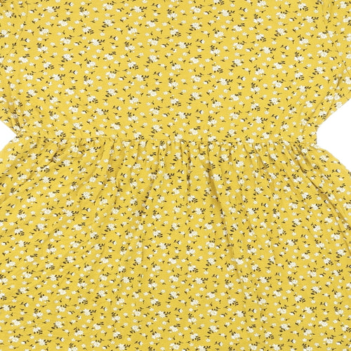 Boohoo Womens Yellow Floral Trivinyl A-Line Size 14 Round Neck Pullover