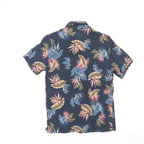 Pull&Bear Mens Multicoloured Geometric Viscose Button-Up Size S Collared Button - Leaf Pattern