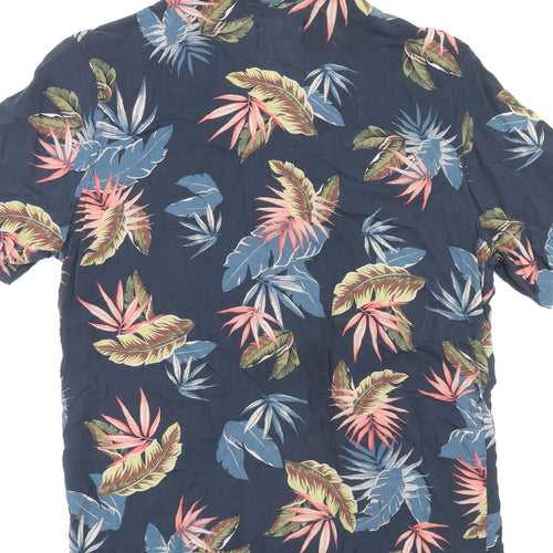 Pull&Bear Mens Multicoloured Geometric Viscose Button-Up Size S Collared Button - Leaf Pattern