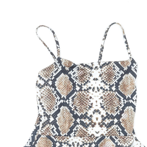 PRETTYLITTLETHING Womens Multicoloured Animal Print Polyester Bodysuit One-Piece Size 6 Snap - Snakeskin Pattern