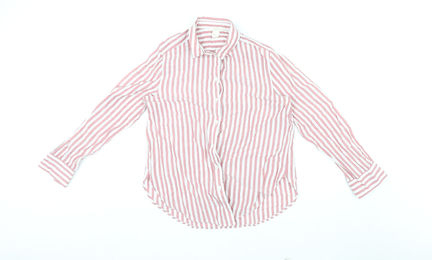 H&M Womens Pink Striped Cotton Basic Button-Up Size 10 Collared