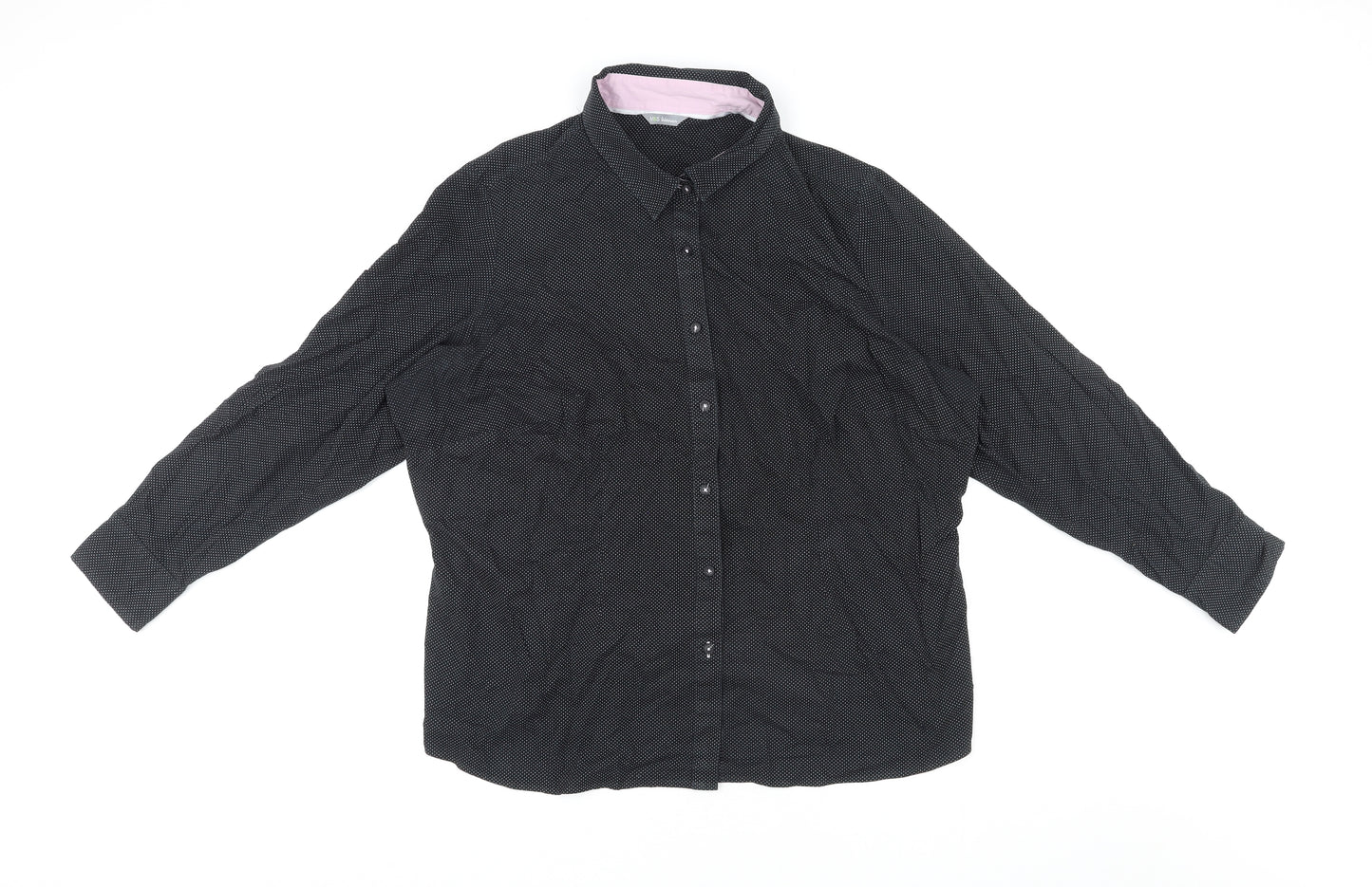 Marks and Spencer Womens Black Polka Dot Cotton Basic Button-Up Size 24 Collared