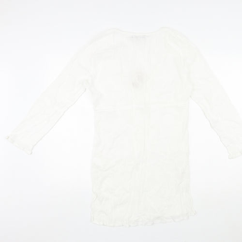 Coral Bay Womens White Polka Dot Cotton Shift Size M V-Neck Pullover - Drawstring Detail