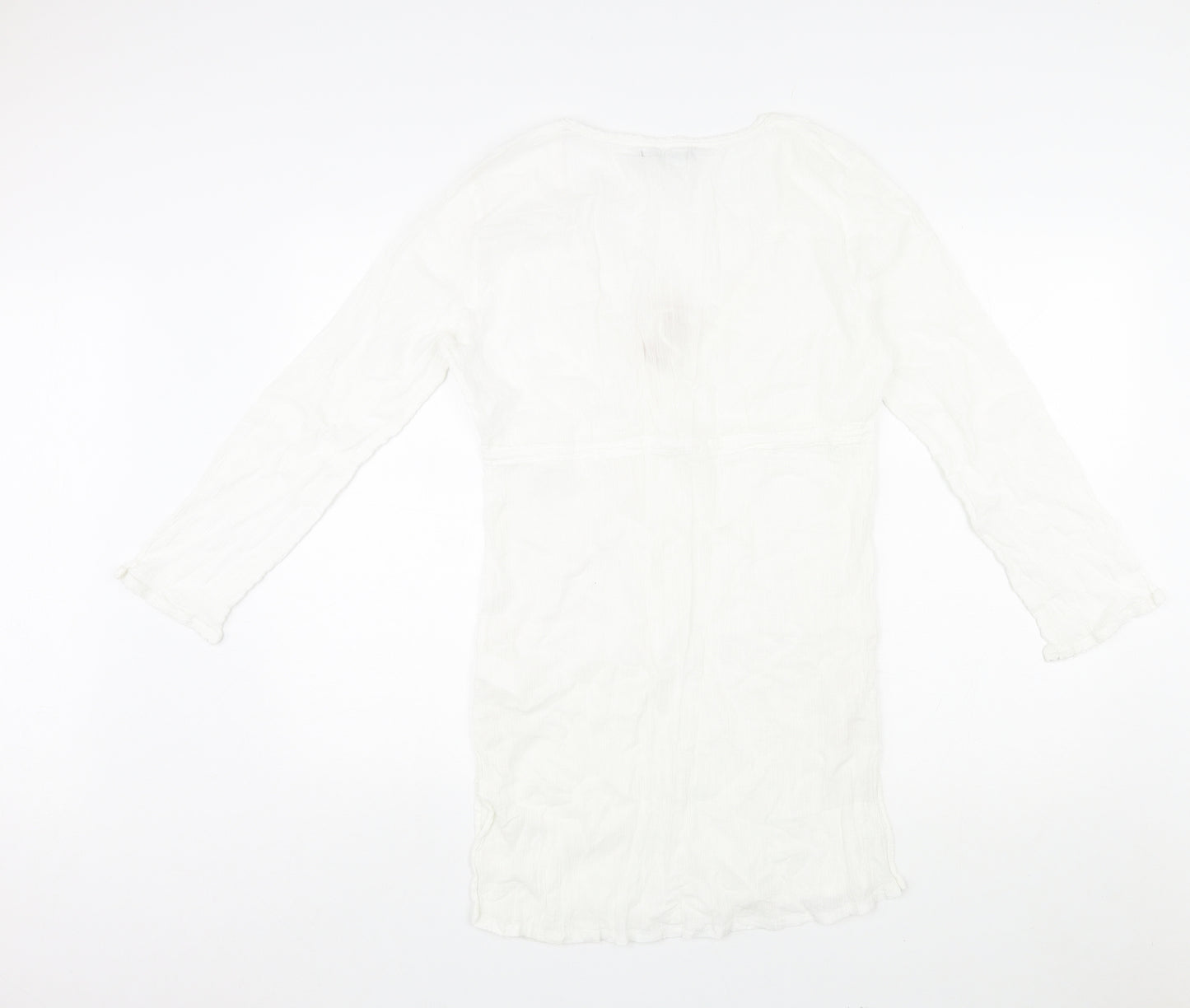 Coral Bay Womens White Polka Dot Cotton Shift Size M V-Neck Pullover - Drawstring Detail