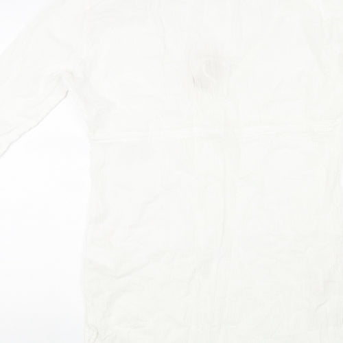Coral Bay Womens White Polka Dot Cotton Shift Size M V-Neck Pullover - Drawstring Detail