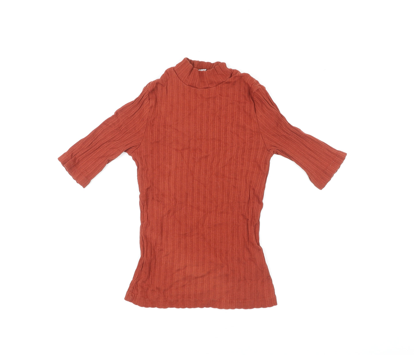 New Look Womens Orange Cotton Basic T-Shirt Size 10 High Neck
