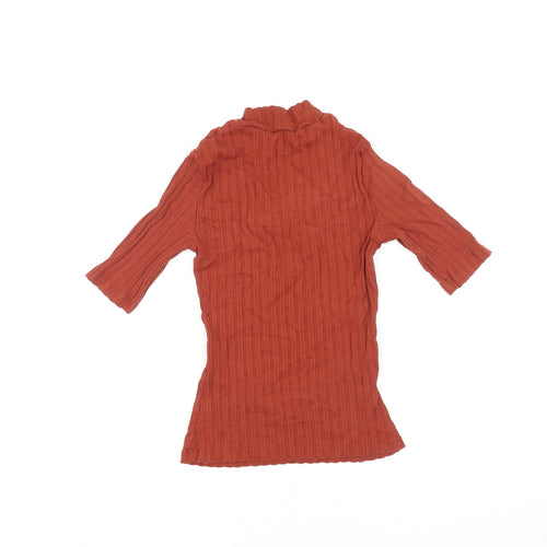 New Look Womens Orange Cotton Basic T-Shirt Size 10 High Neck