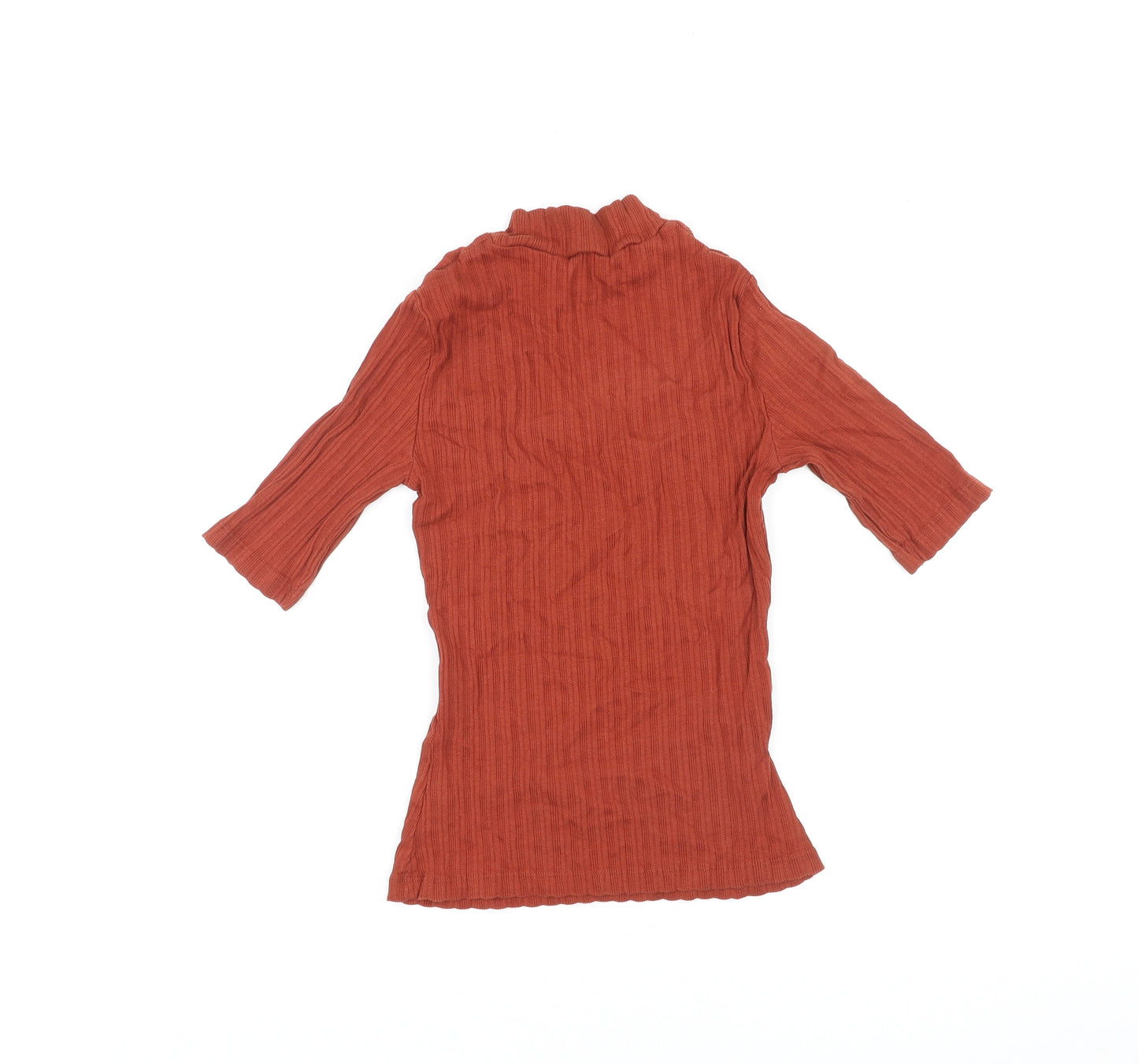 New Look Womens Orange Cotton Basic T-Shirt Size 10 High Neck