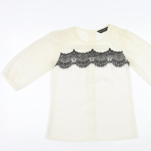 Dorothy Perkins Womens Ivory Polyester Basic Blouse Size 6 Round Neck - Lace Overlay