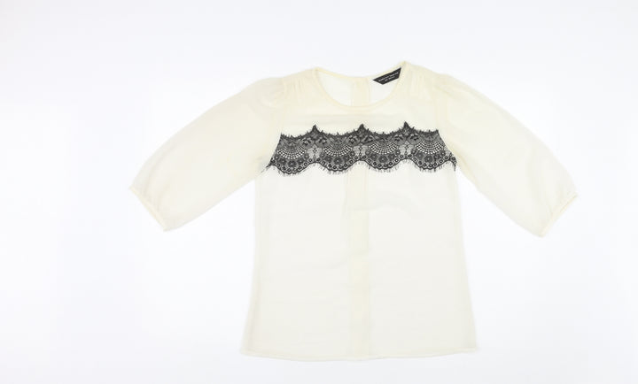 Dorothy Perkins Womens Ivory Polyester Basic Blouse Size 6 Round Neck - Lace Overlay