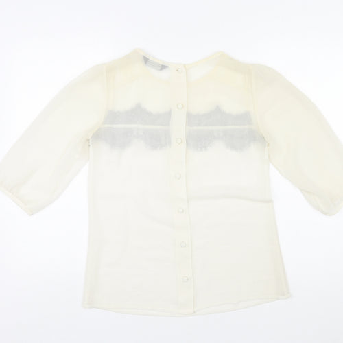 Dorothy Perkins Womens Ivory Polyester Basic Blouse Size 6 Round Neck - Lace Overlay