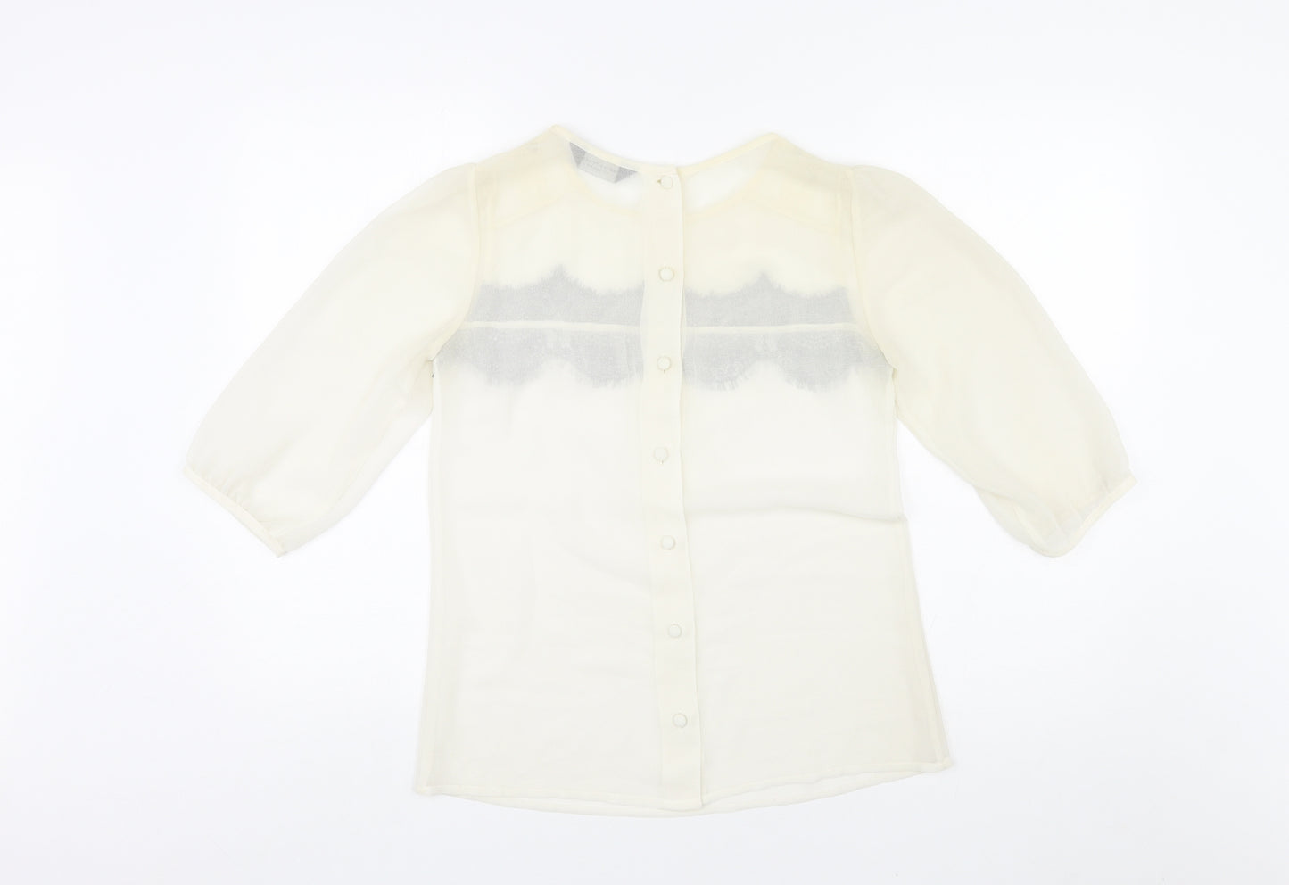 Dorothy Perkins Womens Ivory Polyester Basic Blouse Size 6 Round Neck - Lace Overlay