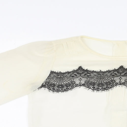Dorothy Perkins Womens Ivory Polyester Basic Blouse Size 6 Round Neck - Lace Overlay