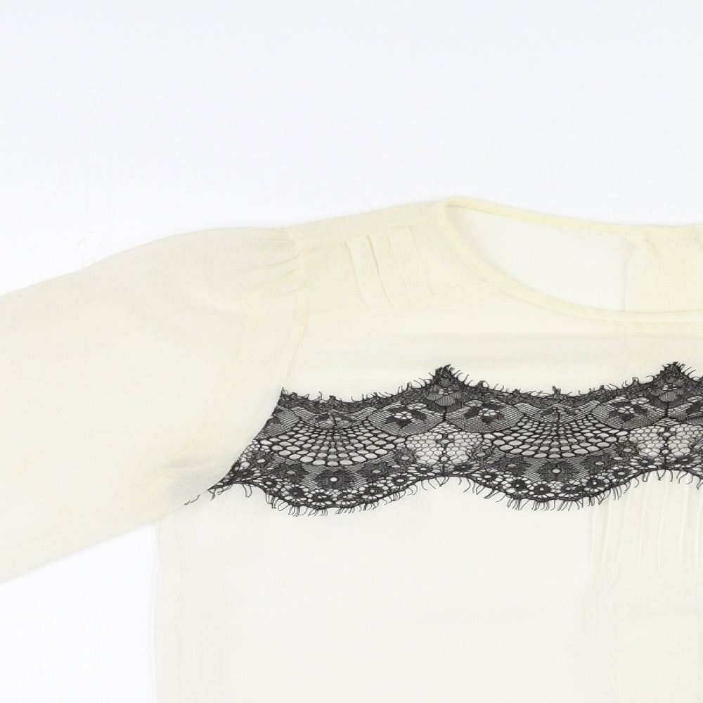 Dorothy Perkins Womens Ivory Polyester Basic Blouse Size 6 Round Neck - Lace Overlay
