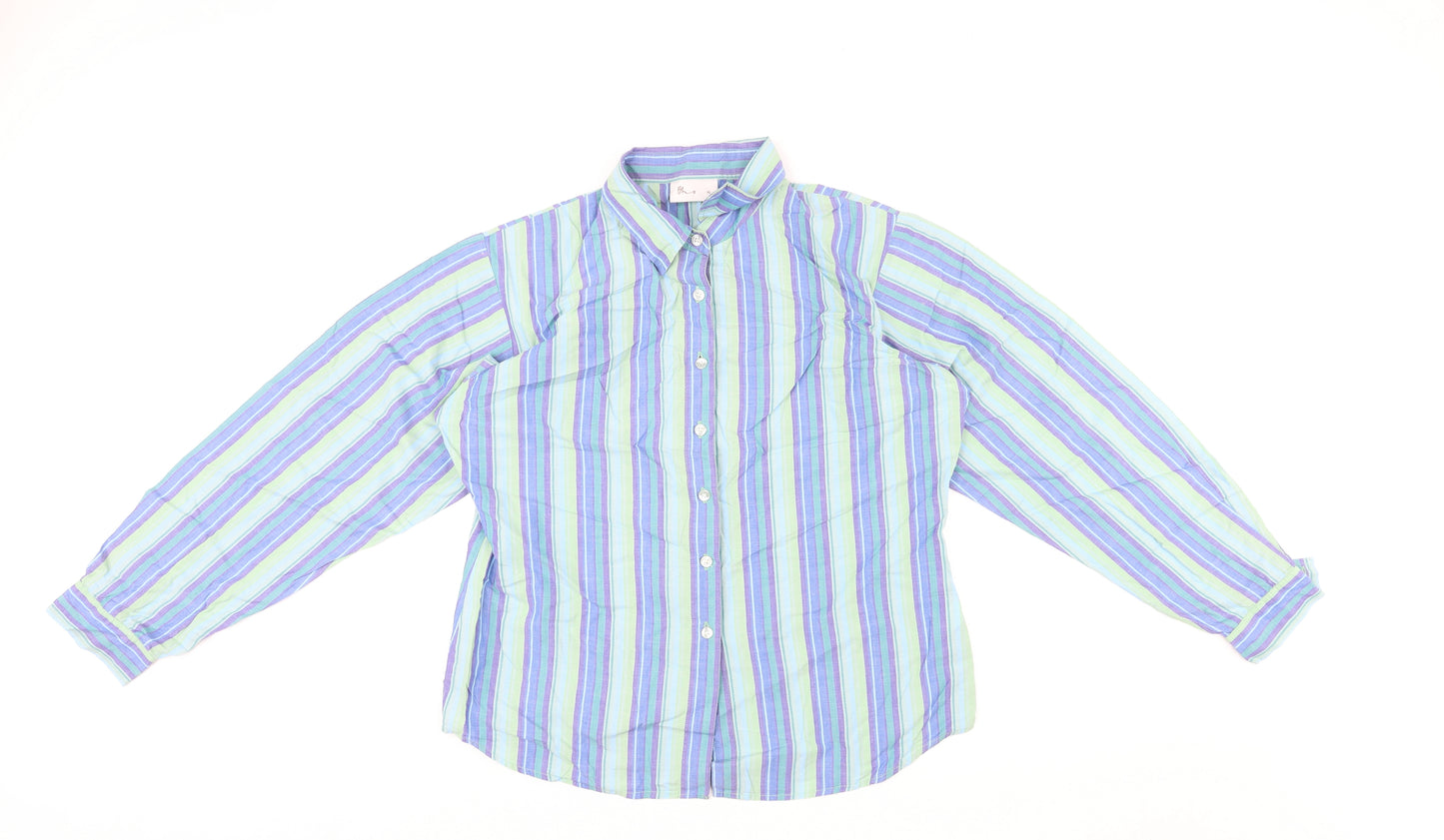 BHS Womens Multicoloured Striped Cotton Basic Button-Up Size 16 Collared
