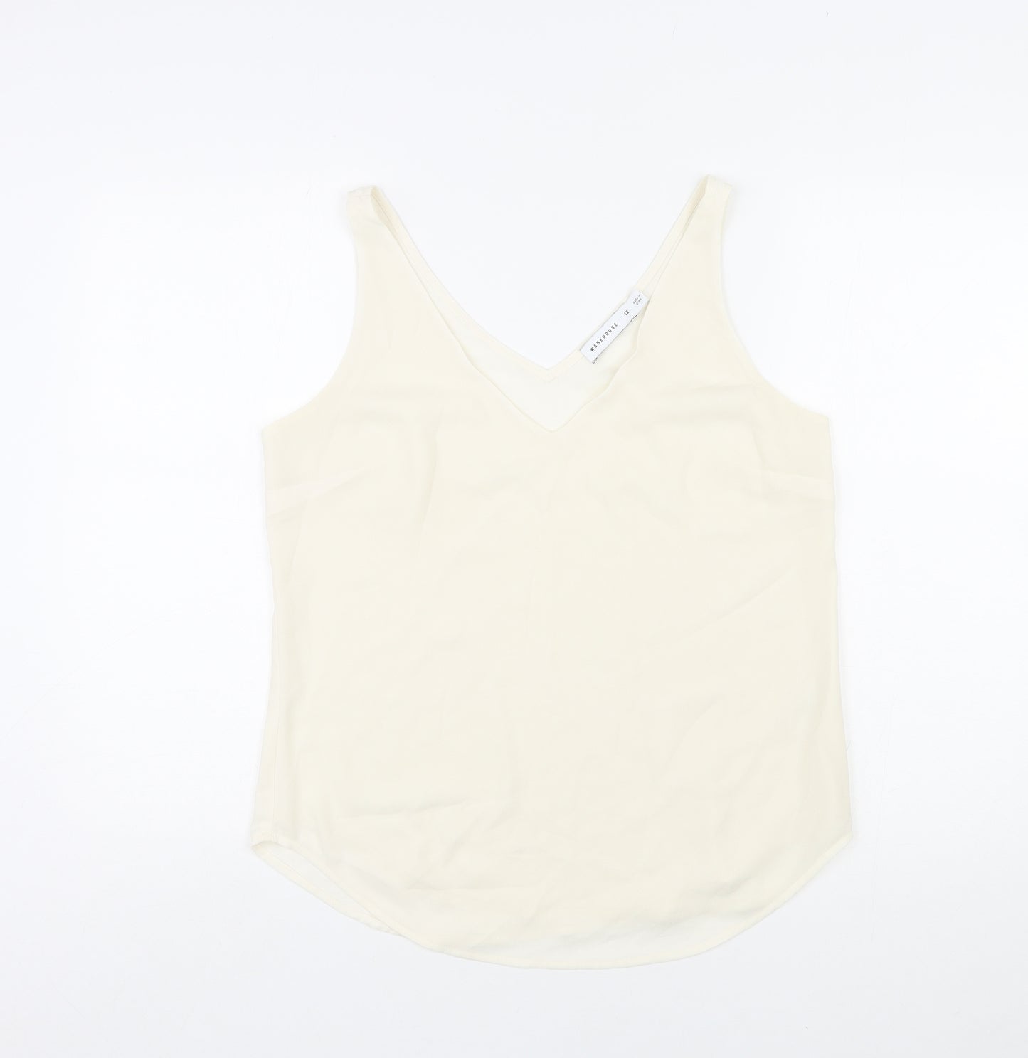 Warehouse Womens Ivory Polyester Basic Tank Size 12 V-Neck