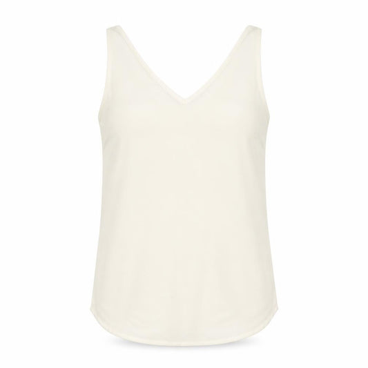 Front view of Warehouse women’s ivory polyester basic tank, size UK 12, v-neck