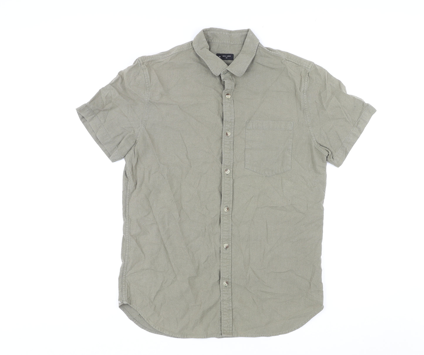 New Look Mens Green Cotton Button-Up Size M Collared Button