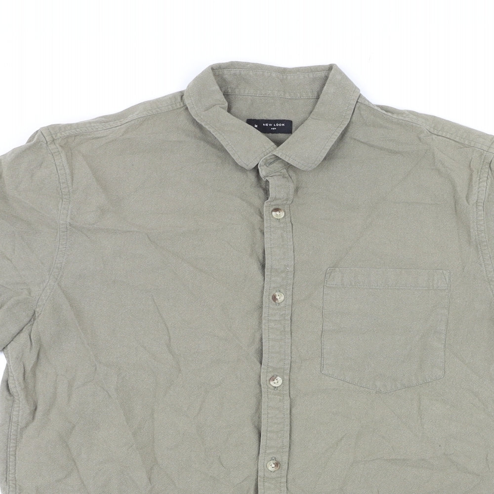 New Look Mens Green Cotton Button-Up Size M Collared Button