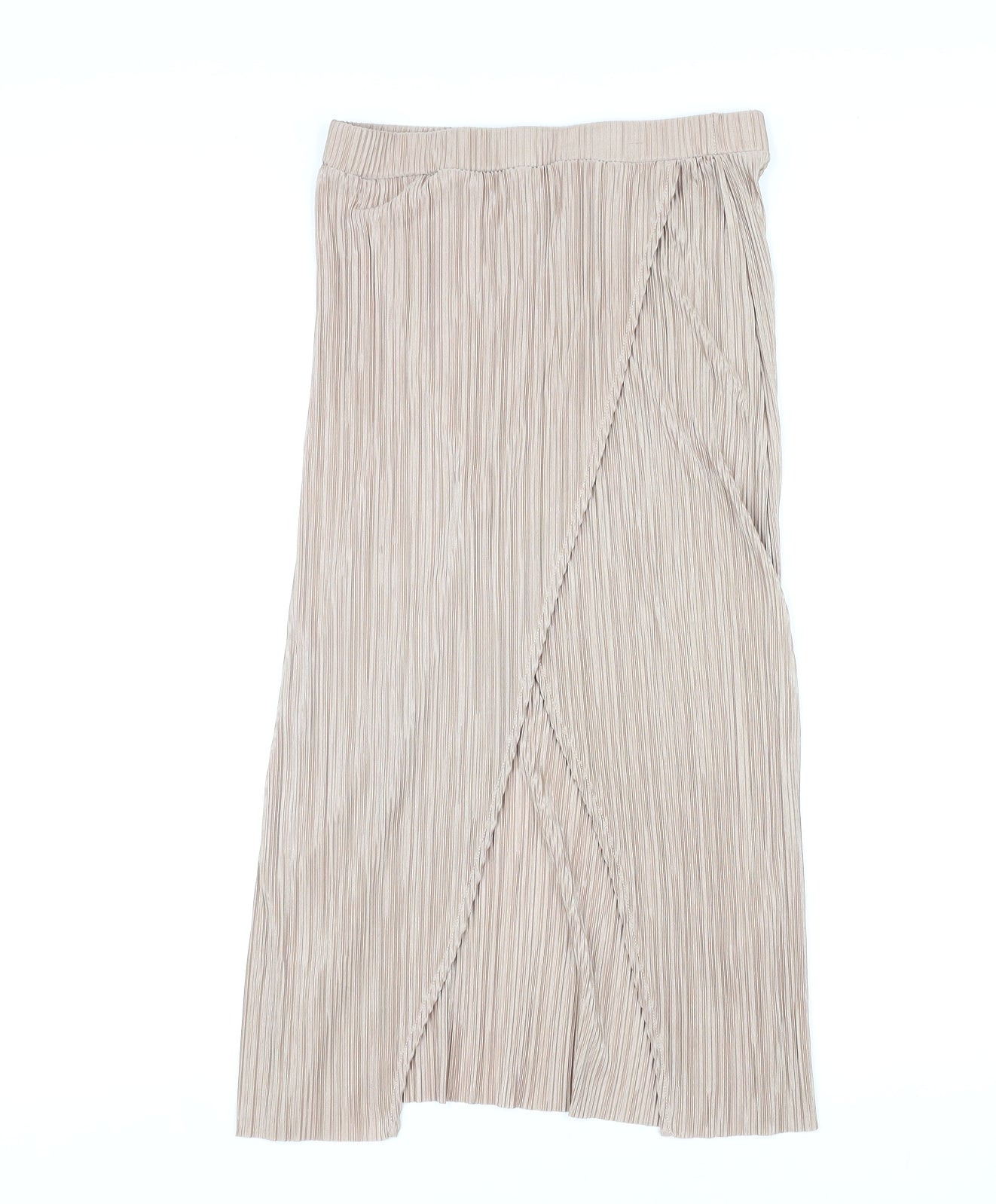 Topshop Womens Beige Polyester Pleated Skirt Size 8