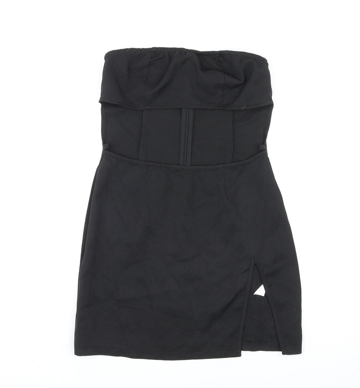 PRETTYLITTLETHING Womens Black Polyester Mini Size 10 Off the Shoulder Zip