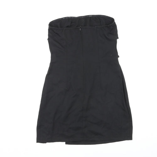 PRETTYLITTLETHING Womens Black Polyester Mini Size 10 Off the Shoulder Zip