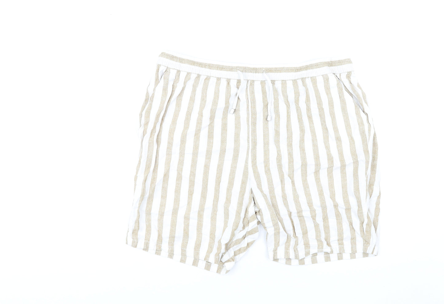 Bonmarché Womens White Striped Linen Basic Shorts Size 20 L9 in Regular Pull On