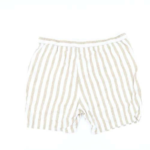 Bonmarché Womens White Striped Linen Basic Shorts Size 20 L9 in Regular Pull On