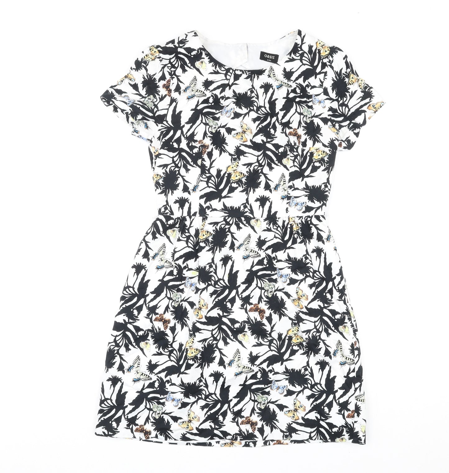 Oasis Womens Multicoloured Geometric Cotton Shift Size 8 Round Neck Zip - Butterfly Print