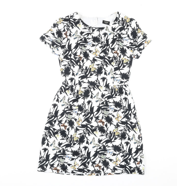 Oasis Womens Multicoloured Geometric Cotton Shift Size 8 Round Neck Zip - Butterfly Print
