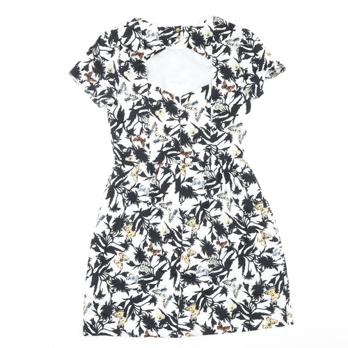 Oasis Womens Multicoloured Geometric Cotton Shift Size 8 Round Neck Zip - Butterfly Print